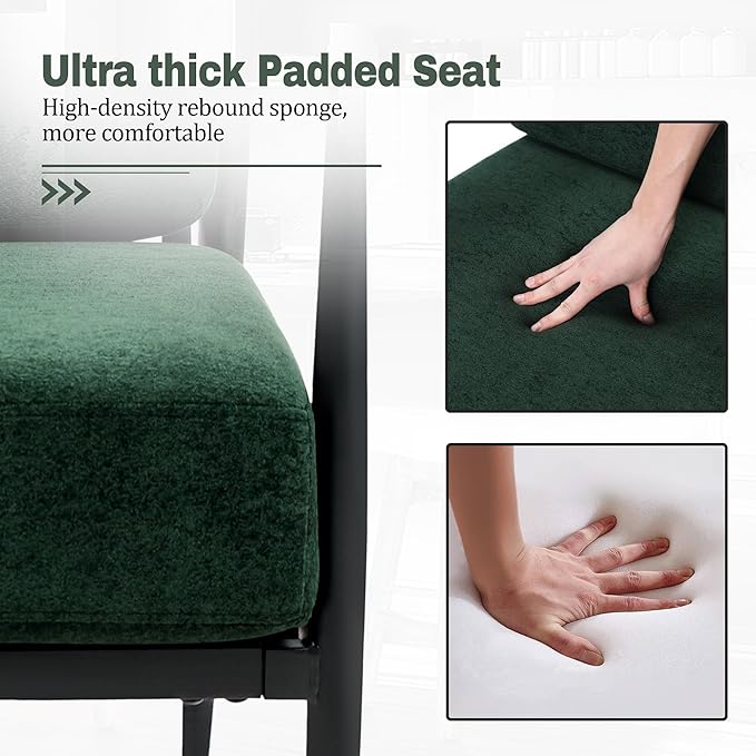 Modern Accent Chairs Set of 2 for Living Room Bedroom Mid Century Arm Chairs Upholstered Office Accent Chairs Comfy Waiting Room Chairs with Metal Frame, Green-HomvellaHome