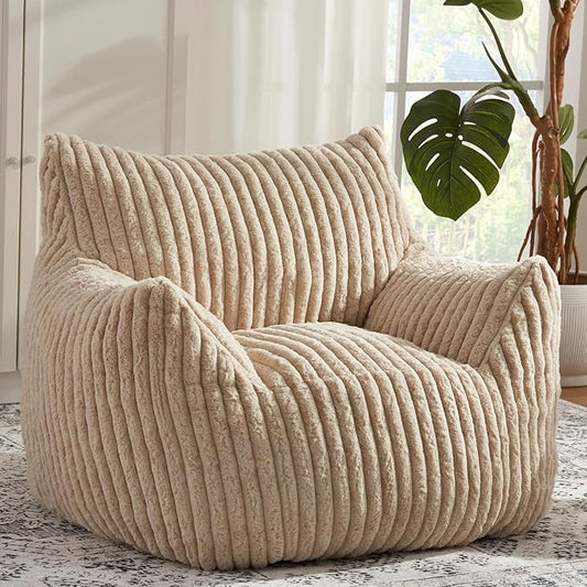 Giant Bean Bag Chairs for Adults with Filling Plush Fluffy Bean Bag Chairs for Teens with Armrests Comfy BeanBag Lazy Couch Sofa Chair for Bedroom Living Room Reading-HomvellaHome