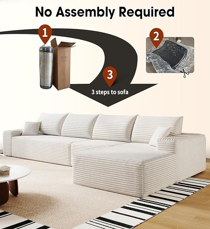 136" Sectional Couches for Living Room Modern Modular Sofa with L-Shape Couchs Upholstered Boneless Couch Deep Seat Sectional Couch with Chaise (White, Right Facing Chaise+3Seaters)-HomvellaHome