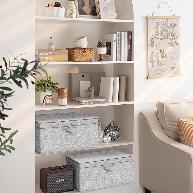 GRANNY SAYS Large Storage Bins with Lids, Decorative Storage Box for Shelves, Fabric Storage Bins Foldable, Storage Basket for Clothes, Keepsake Box, Jumbo, Gray, 2-Pack-HomvellaHome