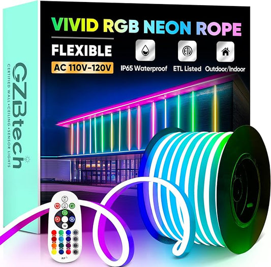 GZBtech RGB LED Neon Rope Lights 66FT/20M, AC 110-120V Waterproof Color Changing LED Rope with Remote Controller, Dimmable Multi Color Neon Rope Lighting for Indoor Outdoor Commercial Use-HomvellaHome