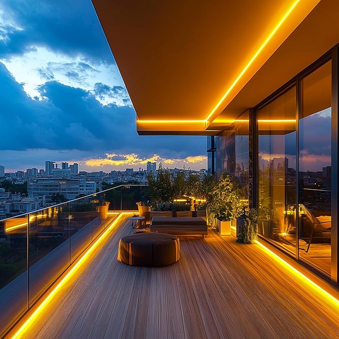 GZBtech Flexible LED Neon Rope Lights 16.4FT,AC 110-120V Waterproof Strip Light, 120LEDs/M Cuttable Connectable Neon Lighting for Indoor Outdoor Home Decor/Commercial Building Use-Amber 5M-HomvellaHome