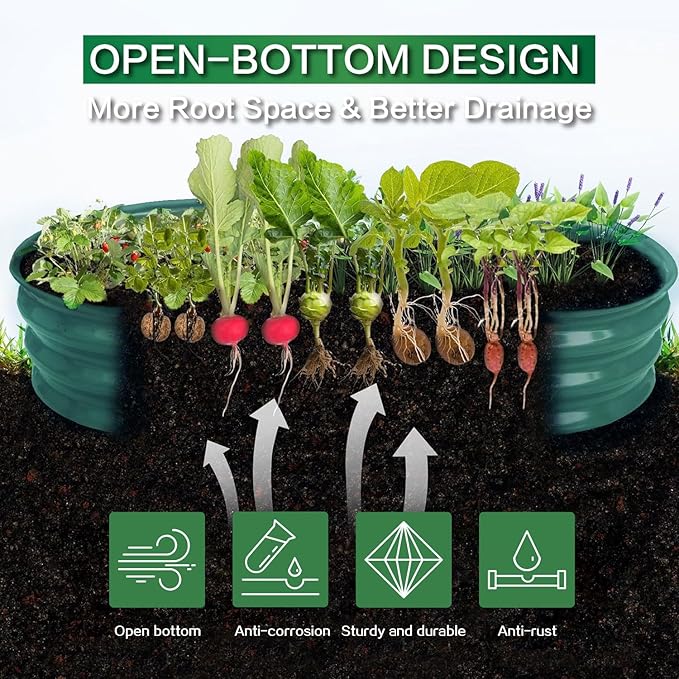 Gardmax Galvanized Raised Garden Bed, Lightweight Planter Boxes Outdoor with Easy Assembly, Large Garden Bed for Vegetables, Fruits, Flower Dark Green 8FT-HomvellaHome