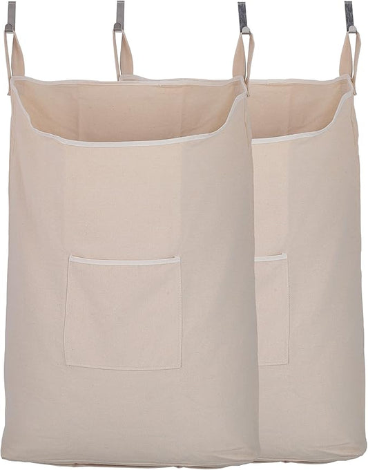 2 pack Laundry Collector, Laundry Hamper, Door Hanging Laundry bag with hooks (Beige, 2PC X 65Liters)-HomvellaHome