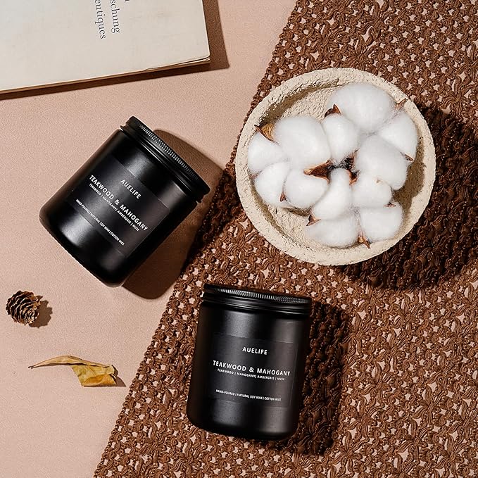 2 Pack Teakwood & Mahogany Candle | Scented Candles for Men, Man Gifts for Men - Masculine Candles - Soy Candle for Home Scented - 7oz Black Jar, Long Lasting-HomvellaHome