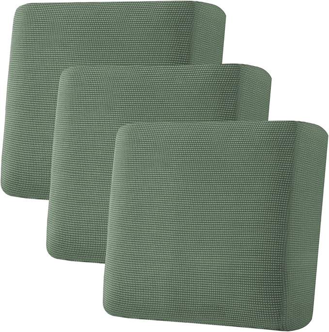 H.VERSAILTEX Super Stretch Individual Seat Cushion Covers - Sofa & Couch Cushion Slipcover Sets - Thick Jacquard Textured Twill Fabric (3 Piece XL Sofa Cushion Covers, Loden Frost)-HomvellaHome
