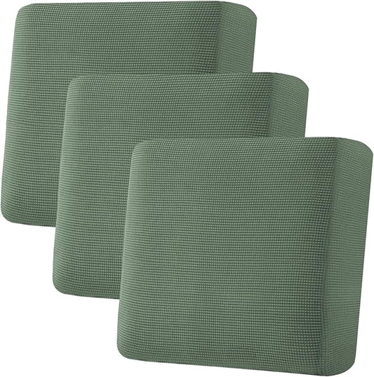 H.VERSAILTEX Super Stretch Individual Seat Cushion Covers - Sofa & Couch Cushion Slipcover Sets - Thick Jacquard Textured Twill Fabric (3 Piece XL Sofa Cushion Covers, Loden Frost)-HomvellaHome