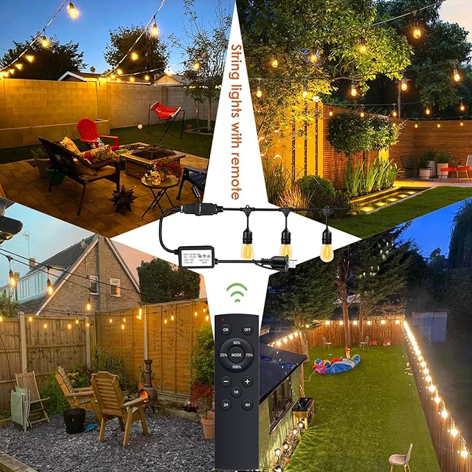 190FT Remote Controlled Outdoor String Lights Patio String Lights for Outside, 60+3 Shatterproof S14 Warm Lights String Outdoor for Bistro Café Gazebo Backyard, Linkable, 2 Pack-HomvellaHome