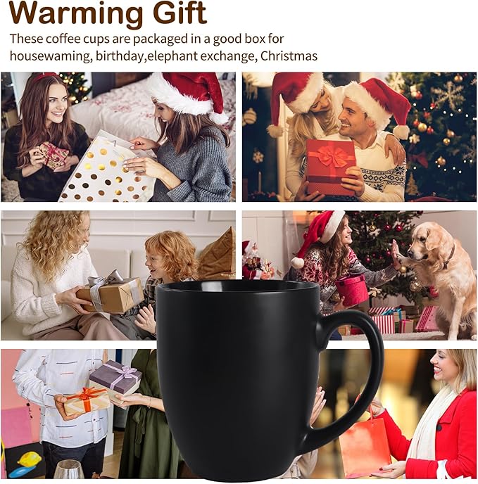 16 OZ Black Stoneware Mugs Set of 6, Large Ceramic Coffee Cups with Handle, Porcelain Mugs for Latte, Milk, Tea and Juice-HomvellaHome