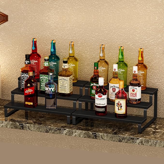 Giikin 3 Tier Spice Rack, Set of 2 Wooden Spice Rack for Countertop, Cabinet Organizer Shelf Kitchen Counter Storage Shelves Cupcake Stand Holder Display Stand, Black-HomvellaHome