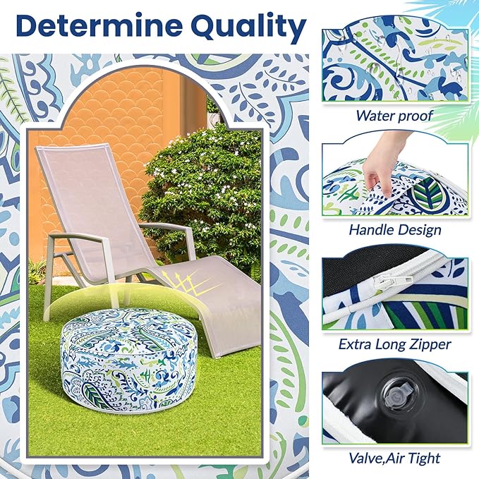 1 Pack Outdoor Inflatable Ottoman Waterproof Inflatable Pouf Foot Rest with Handle D21 x H9 Portable Outdoor Foot Rest for Patio Garden Camping or Home-HomvellaHome