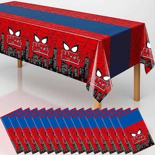 16Pcs 2in1 Spider Birthday Decorations Tablecloths, 54" x 108" Super Hero Spider Table Cloth Disposable Rectangle Plastic Table Cover for Boys Birthday Party Supplies-HomvellaHome