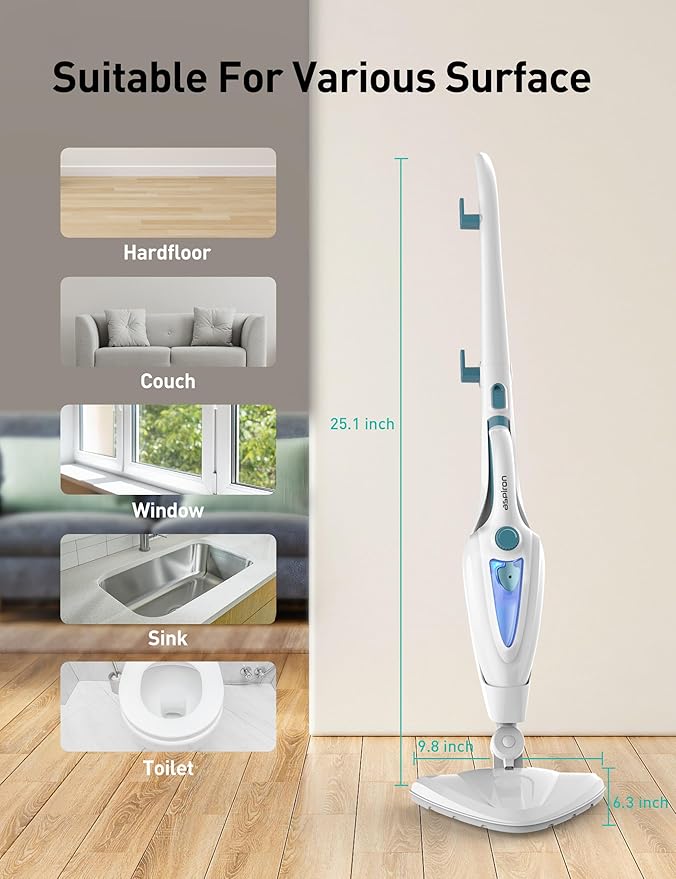 12-in-1 Steam Mop, Fast 15-Sec Heat-Up, 1500W Detachable Handheld Steam Cleaner with 2 Dirt Grip Pads, Removes 99.99% Stubborn Stains for Hardwood Floors, Windows, Tiles, Furniture, Pearl Teal-HomvellaHome