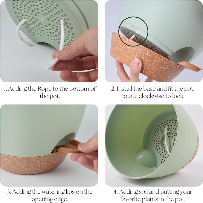 Giraffe Creation Plant Pots Set of 3 (12/10/9 inch), Self-Watering Indoor & Outdoor Flower Planters with Drainage Hole and Reservoir, Green-HomvellaHome