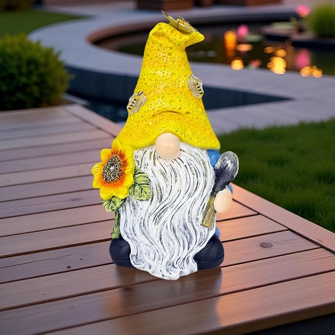 Garden Gnomes Outdoor Decor Solar Gnomes Statues with Butterfly Bee Sunflower Led Lighted Dwarf Outside Decorations for Yard Patio Lawn Ornaments Gifts for Women Mom-HomvellaHome