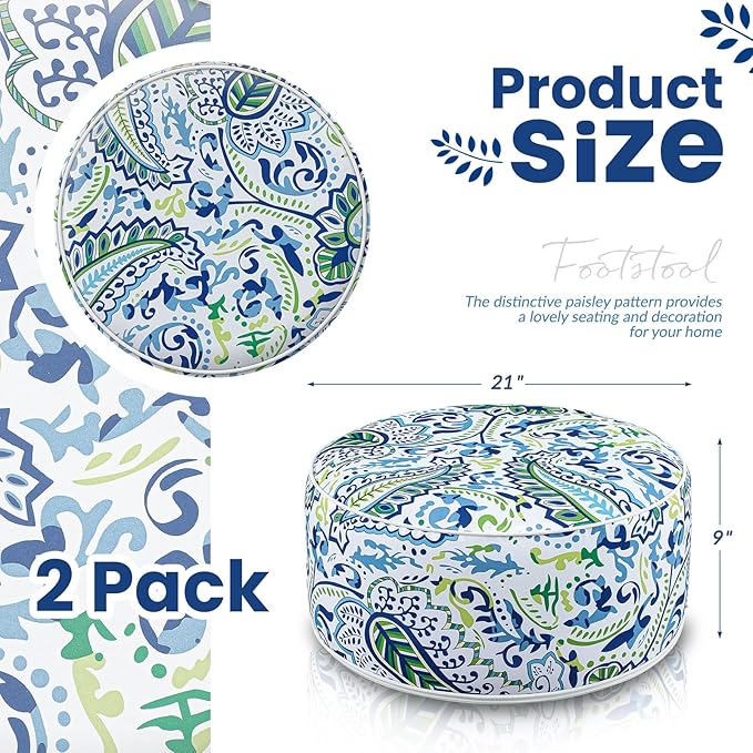 2 Pack Outdoor Inflatable Ottoman Waterproof Inflatable Pouf Foot Rest with Handle D21 x H9 Portable Outdoor Foot Rest for Patio Garden Camping or Home-HomvellaHome