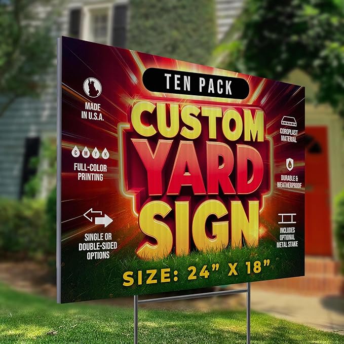 10 Pack 24"x18" Custom Yard Signs with Stakes, Personalized Yard Signs for Outdoors, Customized Full Color Print Corrugated Signs for Business-HomvellaHome