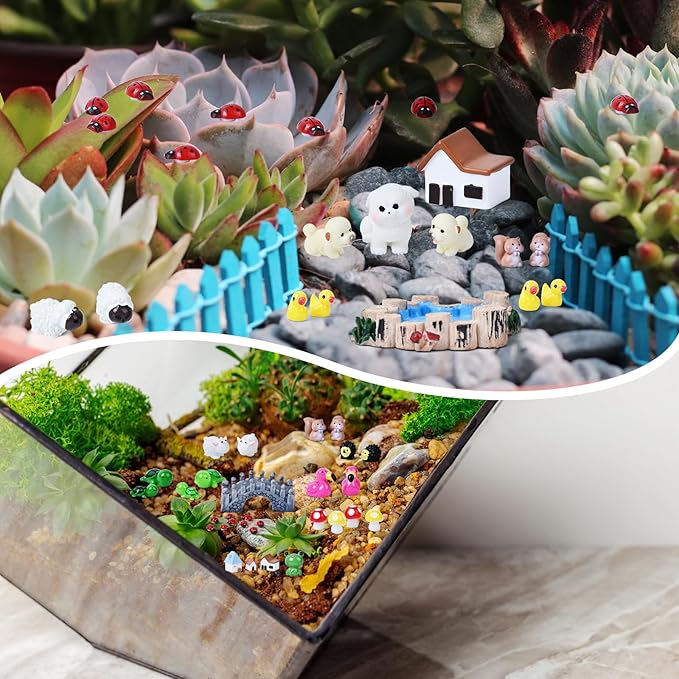 120 Pcs Fairy Garden Accessories, Micro Landscape Ornaments Kit, Mini Resin Animals with Fairy Tiny House for Home Outdoor and Plant House Decor-HomvellaHome