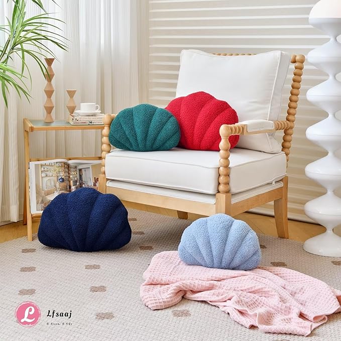 Red Seashell Throw Pillows, Shell Shaped Throw Pillows, 13 Inch Soft Home Decorative Pillow Plush Cushion for Bed Couch Living Sofa Room Decor Accent Throw Pillow-HomvellaHome