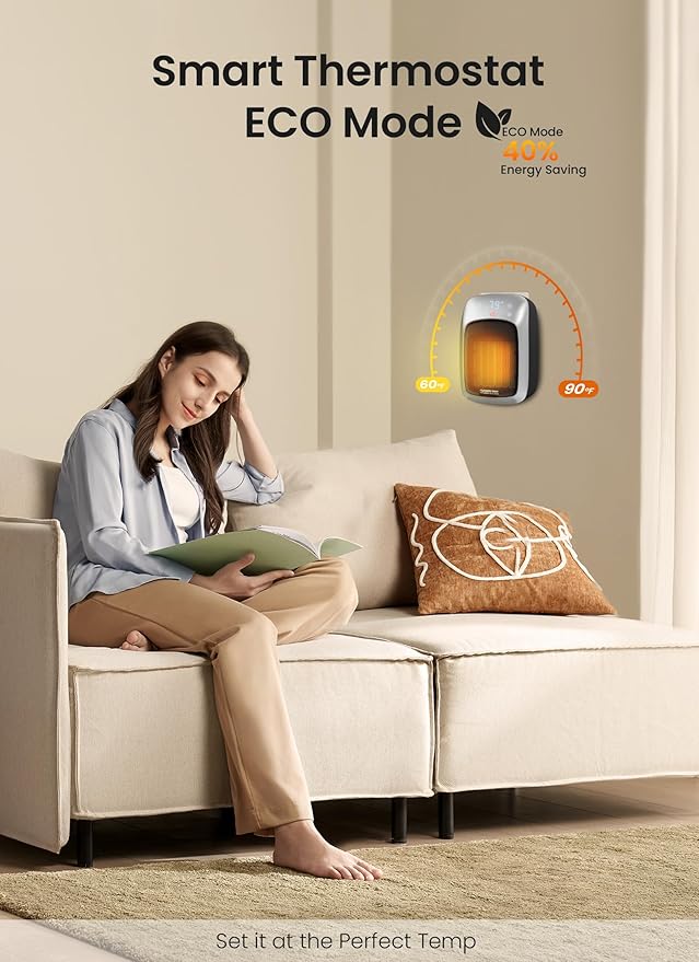 GiveBest 800W Plug-in Wall Space Heater With Remote, Small Outlet Heater With Adjustable Thermostat, 12H Timer, LED Display for RV, Home Office, Bathroom Indoor Use-HomvellaHome