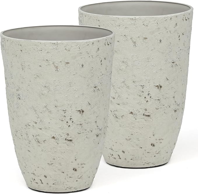 19.5" Resin Tall Planters for Outdoor Plants, Set of 2 Country White Large Flower Pots with Handmade Birch Bark Texture, Heavy-Duty and Weather-Resistant for Year Round Indoor Outdoor use-HomvellaHome