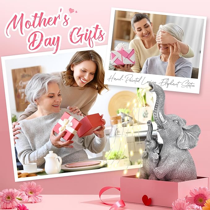 GIGALUMI Solar Garden Outdoor Statues for Women, Mom, Grandma. Elephant Figurine Housewarming and Birthday Gifts Outdoor Statue Light Decor Ornament for Backyard, Patio, Balcony, Lawn, Pond-HomvellaHome