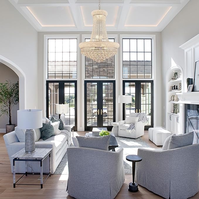 14 - Light Unique Empire Crystal Chandelier with Adjustable Chain for High Ceiling Foyer Entryway Living Room Dining Room Bedroom Chrome Finish-HomvellaHome