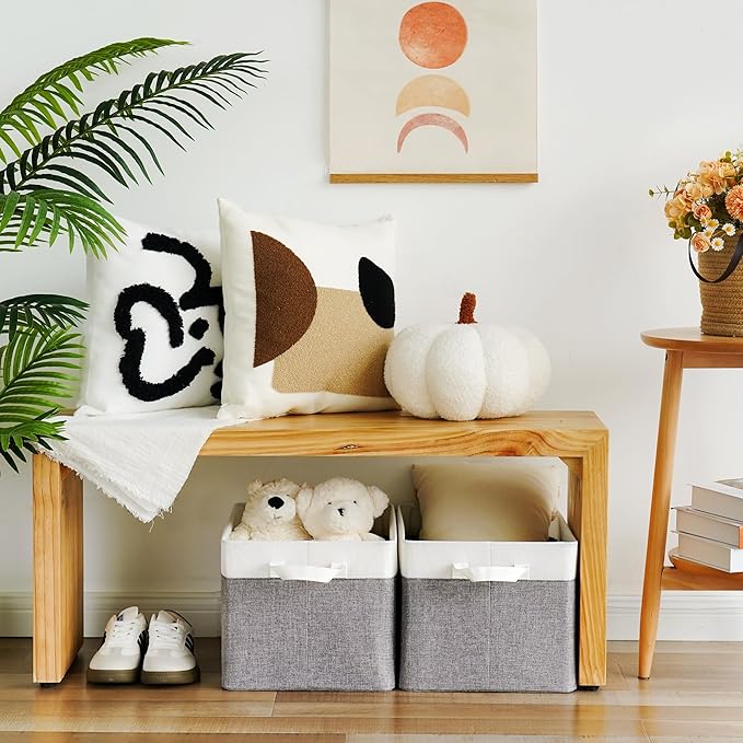 GRANNY SAYS Storage Baskets for Shelves, Closet Organizer Bins, Clothes Storage Bins with Metal Frame, Extra Large Baskets for Organizing and Storage, Collapsible, Gray&White, 2-Pack-HomvellaHome