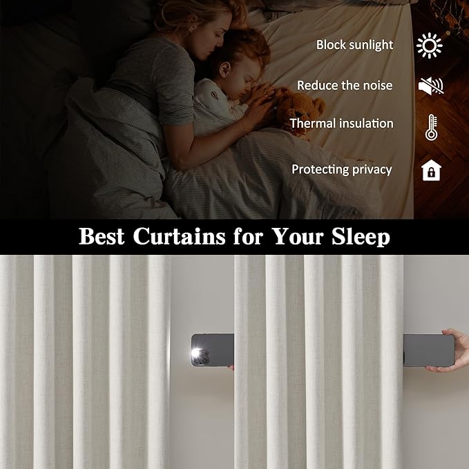 132 Inch Blackout Curtains Panels Set,Linen Textured Custom Curtains High Ceiling to Floor Rod Pocket Back Tab Farmhouse Dark Out Window Drapes for Living Room 11ft Length,Natural Birch/Ivory-HomvellaHome