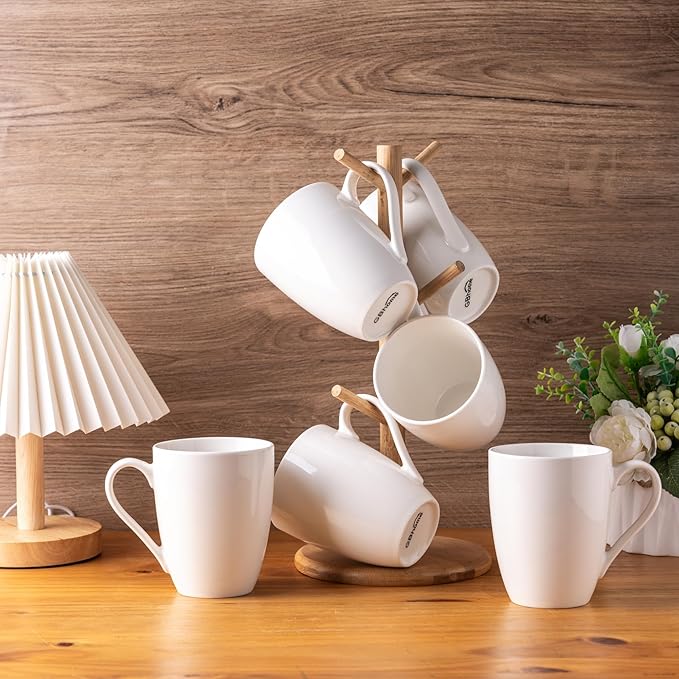 GBHOME 16oz Coffee Mugs Set of 6, Large Ceramic Coffee Mugs for Man, Woman, Dad, Mom, Modern Coffee Mugs Set with handle for Tea/Latte/Cappuccino/Milk/Cocoa. Dishwasher&Microwave Safe,White-HomvellaHome