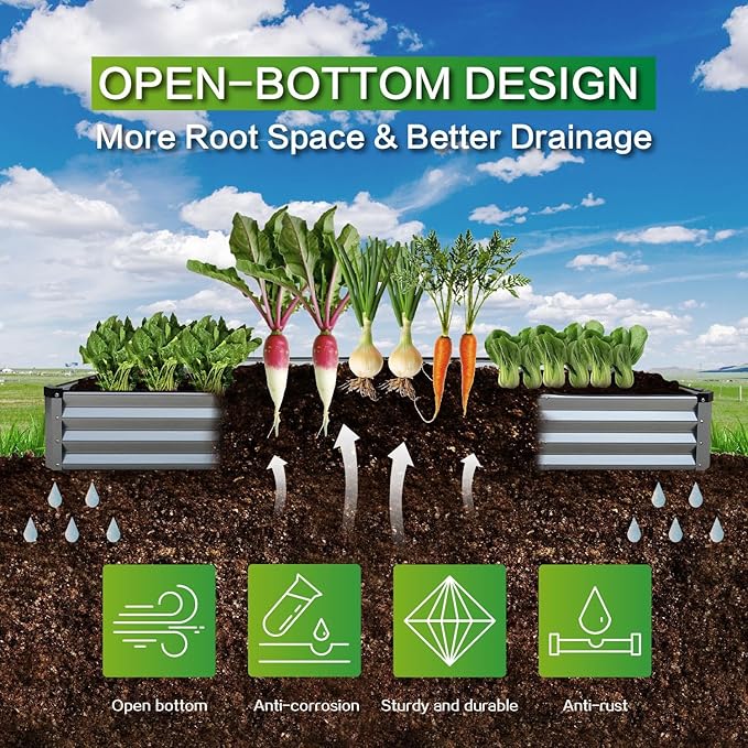 GARDMAX 8x4x1FT Galvanized Raised Garden Bed Kit, Metal Planter Boxes Outdoor with Easy Assembly, Large Garden Bed for Vegetables, Fruits, Flower, Herbs Rectangle Silver-HomvellaHome