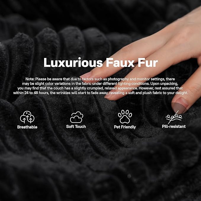 104" Cloudy Sectional L Shaped Couch for Living Room, No Assembly Required, Modular Comfy Sofa with Deep Seat, Fluffy Couch with Sleeper Chaise for Apartment Lounge (Black)-HomvellaHome