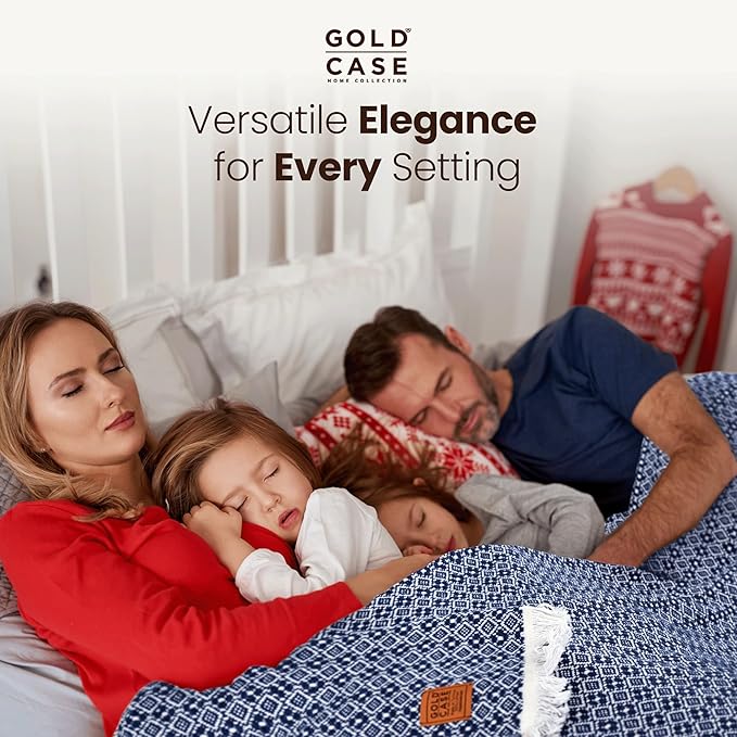 Gold Case Throw Blanket for Bed – 100% Recycled Turkish Cotton Bed Blanket – Decorative Throw Cotton Blankets for Living Room & Bedroom – Retro Black Woven Queen Blankets – 90x90-HomvellaHome