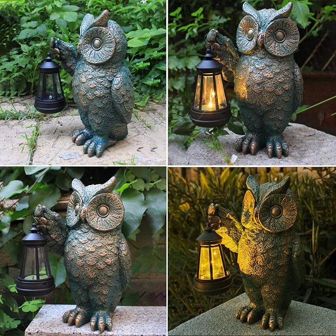 Garden Statues Outdoor, owl Figurines Decorated with Solar Lights, Unique Christmas Birthday Gifts for Moms, Grandmas, Women, Wives, Sisters-HomvellaHome