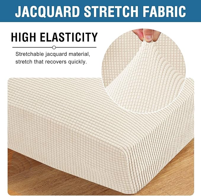 H.VERSAILTEX Super Stretch Individual Seat Cushion Covers Sofa Covers Couch Cushion Covers Slipcover Sets Thick Jacquard Textured Twill Fabric (1 Piece Loveseat Cushion Cover, Natural)-HomvellaHome