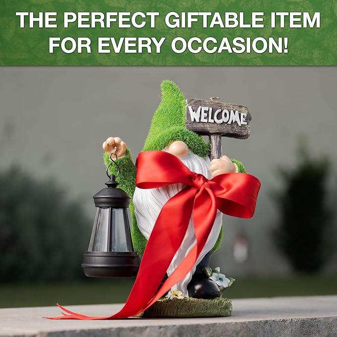 Garden Gnomes Outdoor with LED Solar Light - 11’’ Funny Gnome Decorations/ ornaments for Home/Yard/Patio Solar Lantern Garden Statues - Decor -Deals/clearance - Housewarming/Birthday Gifts-HomvellaHome