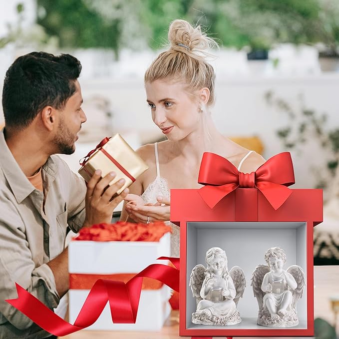 2 Pack Outdoor Angel Statue Garden Decor, Classic Solar Angel Figurine Decoration for Yard Art Indoor Porch Home Lawn Outside Light up Cherub Sculpture Guardian Wings Memorial Gifts-HomvellaHome