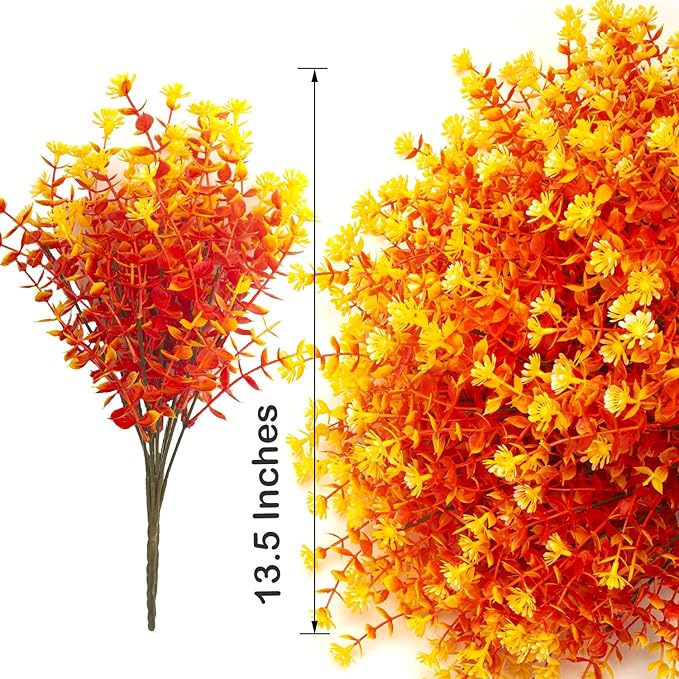 12 Bundles Artificial Fall Flowers No Fade Faux Autumn Plants, Fake Indoor Outdoor Greenery Decorations for Thanksgiving Christmas Wedding Party Home Garden Fireplace Décor (Fall Orange)-HomvellaHome
