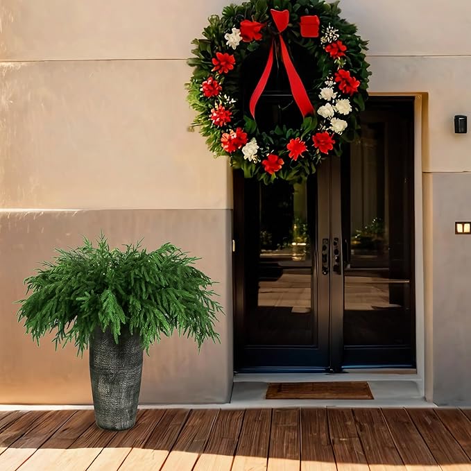 12Pcs Artificial Norfolk Pine Branches 36" Plastic Christmas Plants Decor Faux Greenery Stems Pine Picks Outdoor Faux Plants UV Resistant for Xmas Indoor, Front Porch Home Décor (12, 36inch)-HomvellaHome