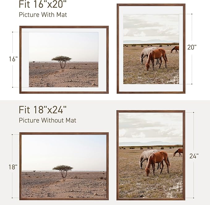18x24 Poster Frame Set of 4 Natural Solid Walnut Photo Frames with 16x20 Removable Mat Wall Hanging Large Handcrafted Frame with HD Plexiglass Wall and Tabletop Display Large Picture Frame-HomvellaHome