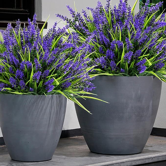 Geegoods 24 Bundles Artificial Plants Flowers Outdoor – Faux Lavender Flowers with Monkey Grass UV Resistant Plastic Faux Plants for Garden Porch Window Patio Hanging Planter Home Decor-HomvellaHome