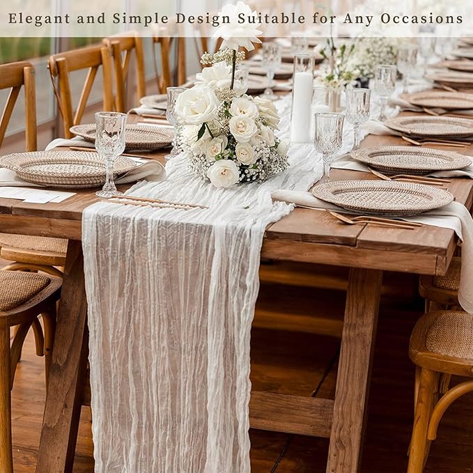 10FT 20 Pack White Cheesecloth Table Runner 20 x 120 Inch Long Rustic Gauze Cheese Cloth Table Runner for Wedding Bridal Baby Shower Table Decorations Boho Fabric Sheer Birthday Party Table Decor-HomvellaHome