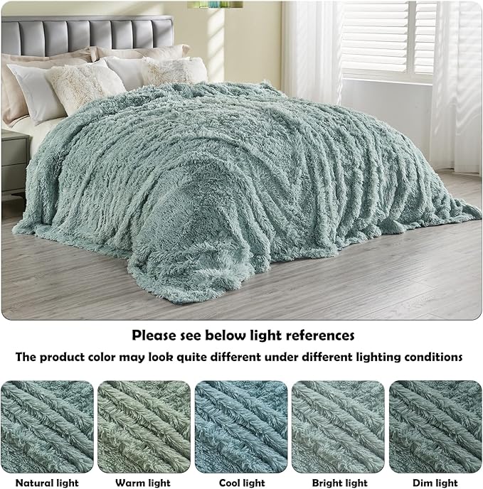 GONAAP Fuzzy Faux Fur Throw Blanket Queen Size Ice Blue Super Soft Cozy Plush Fuzzy Shaggy Blanket for Couch Sofa Bed (Ice Blue, Queen(90"x90"))-HomvellaHome
