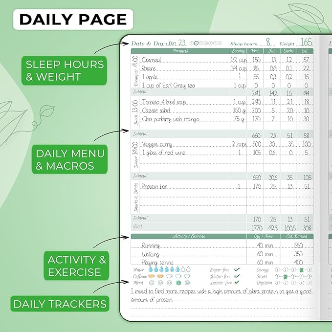 GoGirl Food Journal & Wellness Planner –– Diet & Fitness Diary – Nutrition Journal with Meal, Exercise & Weigh Loss Tracker, A5 (Forest Green)-HomvellaHome