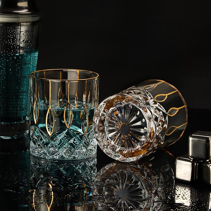 Gold Rim Whiskey Glasses Set of 2,Crystal Old Fashioned Glasses-Luxury Gold Collection,Perfect for Scotch Bourbon Rocks Cognac Vodka Gin Tequila Rum Liquor,Whiskey Gifts for Men-HomvellaHome