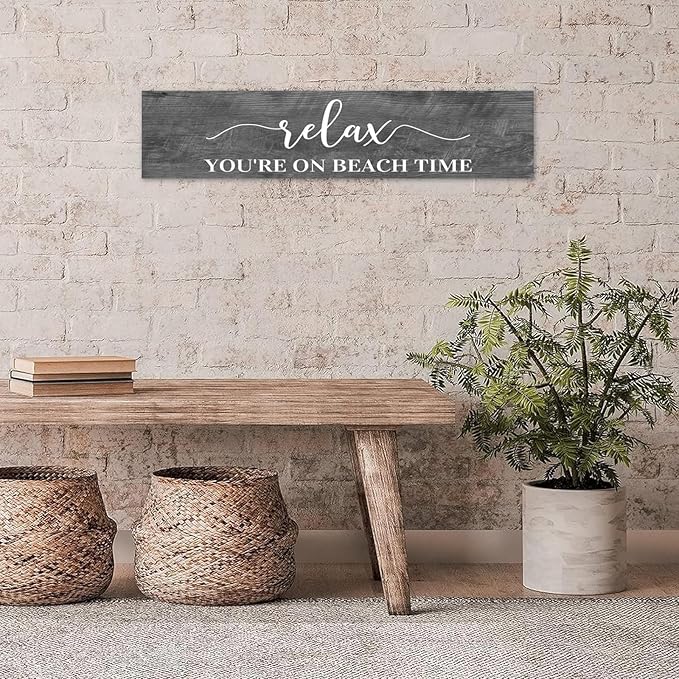 Generic Funny Wood Sign Relax You're On Beach Time Rustic Wooden Hanging Sign Home Farmhouse Kitchen Wall Decoration 16 x 4 Inch-HomvellaHome