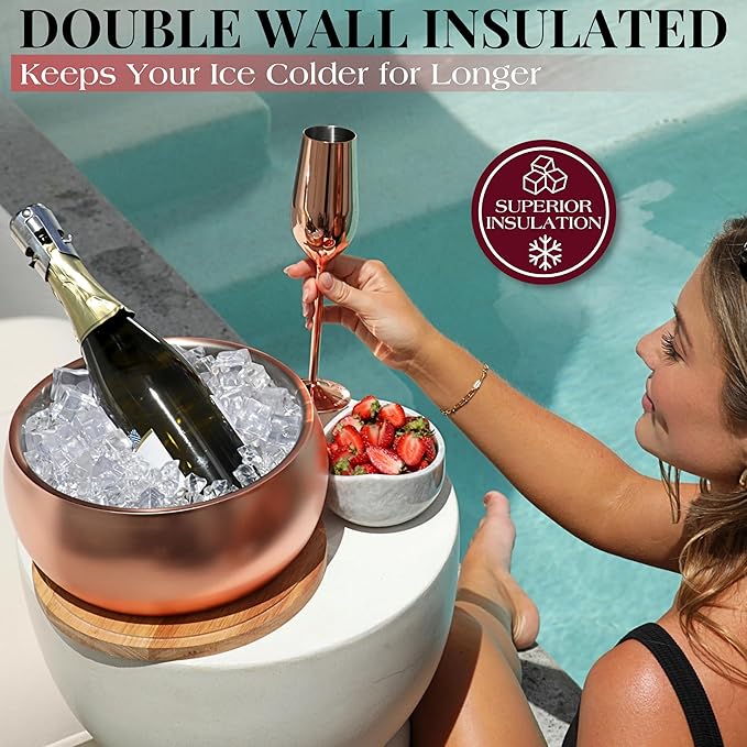 Gusto Nostro 4.1L Insulated Ice Bucket with Lid and Tongs, Double Wall Stainless Steel Ice Bucket Large, BPA Free Ice Bucket for Cocktail Bar, Keeps Champagne, Wine, Beer Chill for Parties (Rose)-HomvellaHome