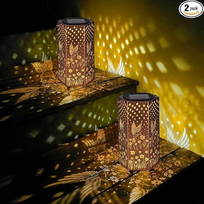 2 Pack Hummingbird Solar Lanterns Outdoor Waterproof - Birthday Gifts for Women, Men, Mom, Solar Lights Outdoor Hanging Garden Decor for Outside, Patio, Outdoor, Yard, Lawn, Balcony-HomvellaHome