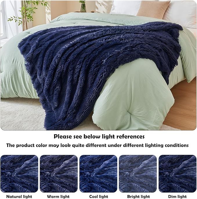 GONAAP Fuzzy Faux Fur Throw Blanket Dark Navy Super Soft Cozy Plush Fuzzy Shaggy Blanket for Couch Sofa Bed (Dark Navy, Throw(50"x60"))-HomvellaHome