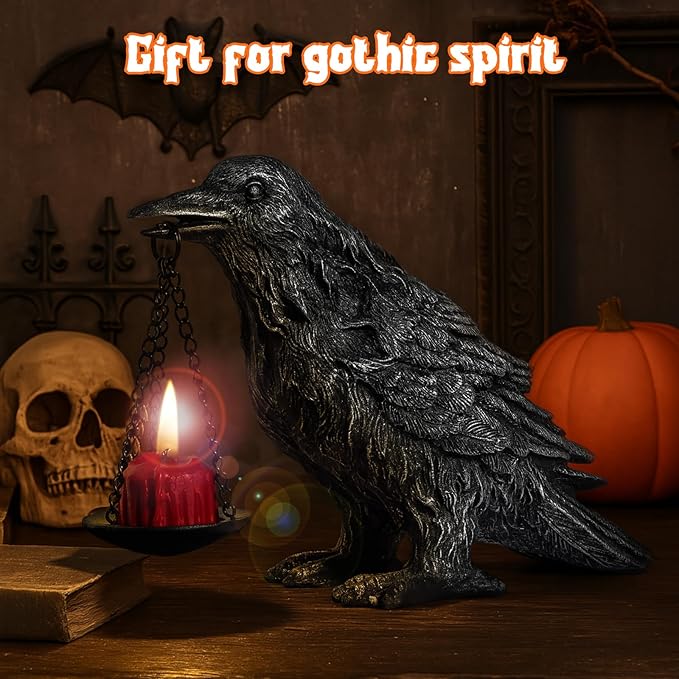 Gothic Home Decor Fake Crow Light Holder Raven Lamp Tealight Candle Holder Resin Statue Half Silver-HomvellaHome